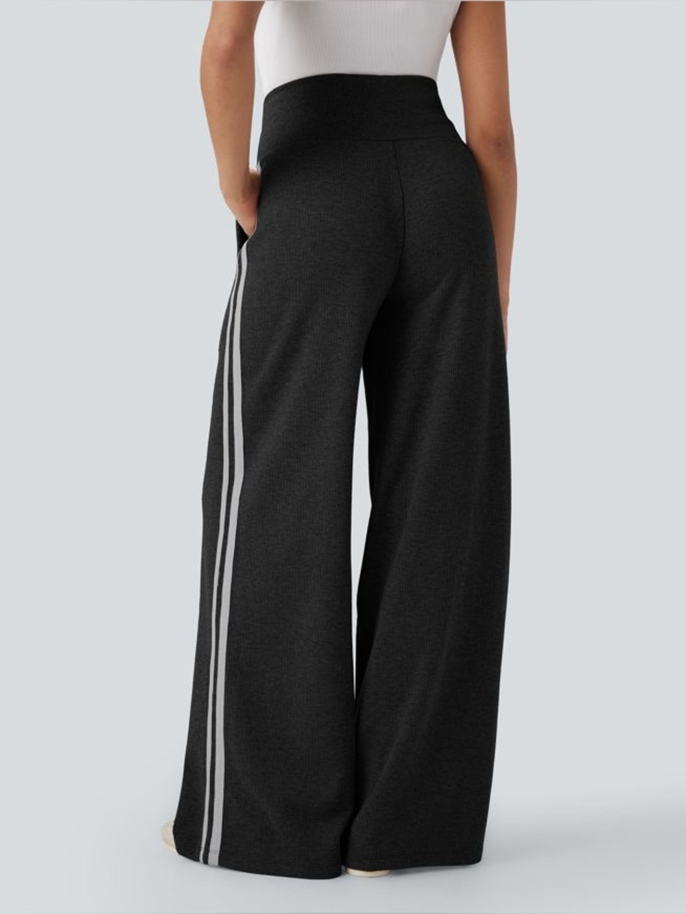 NWT Halara Ribbed High Waisted Tummy Control Drawstring Wide Leg Pants Medium - Picture 3 of 6